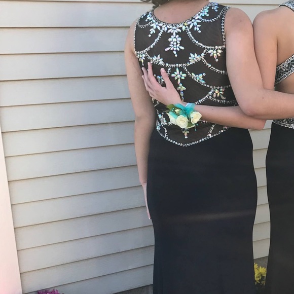 Navy Bedazzled Prom Dress - Picture 3 of 4